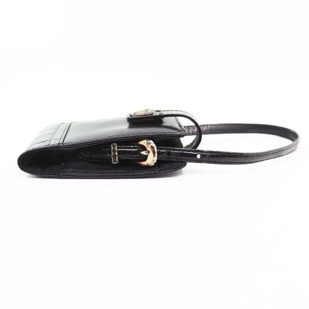 Vtg Brighton Phone Case Wristlet Cell Mobile Black Croc Leather 4.5X2.5X1.5